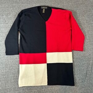 Vintage Classiques Entier Colorblock Pure‎ Merino Wool V Neck Sweater Shirt M